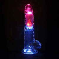 Фалоімітатор з вібро LED Vibrating Straight Cock with Balls - 20 cm - Transparent — Просмотреть изображение 5