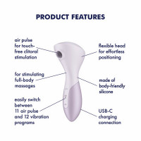Лавандовий масажер із хвилями тиску та потужною вібрацією Satisfyer Wand-erful, 16 см