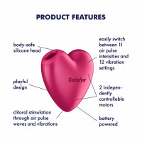 Рожевий компактний стимулятор-серце з Air Pulse та вібрацією Satisfyer Cutie Heart, 8 см