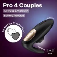 Чорний парний стимулятор Air Pulse та вібрації Satisfyer Pro 4 Couples, 12 см — Переглянути зображення 6