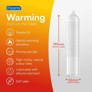 Презервативы Pasante Warming, с разогревающим эффектом и ребристой текстурой, 1 шт
