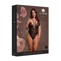 Эротическое боди SHOTS Bodysuit with Adjustable Sliders, с открытыми чашечками, чёрное, plus size