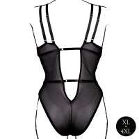 Эротическое боди SHOTS Bodysuit with Adjustable Sliders, с открытыми чашечками, чёрное, plus size — фото 6