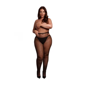 Колготки сітчасті з вирізами SCALA Plus Size, чорні із золотим глітером
