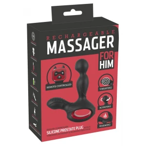 Вібромасажер простати ORION You2Toys Silicone Prostate Plug, з ротацією та підігрівом, чорний, довжина 14,5 см, діаметр 1,6-3,3 см