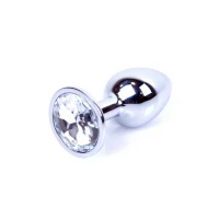 Анальная пробка BOSS SERIES Jewellery Silver Plug, с прозрачным кристаллом, серебристая, 27 мм
