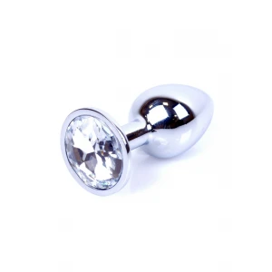 Анальна пробка BOSS SERIES Jewellery Silver Plug, з прозорим кристалом, срібна, 27 мм