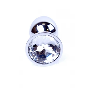 Анальна пробка BOSS SERIES Jewellery Silver Plug, з прозорим кристалом, срібна, 27 мм