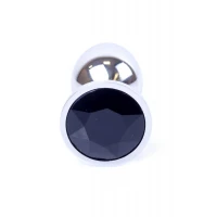 Анальная пробка HeavyFun B-Series Jewellery Silver Plug, чёрная, серебристый, 27 мм — фото 2
