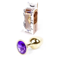 Анальна пробка BOSS SERIES Jewellery Gold Plug, з кристалом, фіолетова, 27 мм