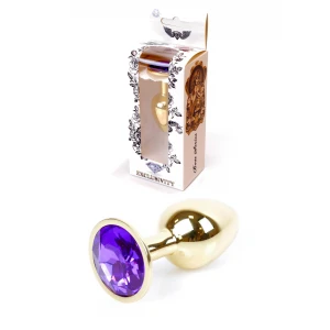 Анальна пробка BOSS SERIES Jewellery Gold Plug, з кристалом, фіолетова, 27 мм