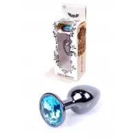 Анальна пробка BOSS SERIES HeavyFun Jawellery Dark Silver, світло-блакитна, 27 мм