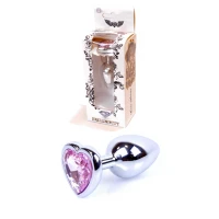 Анальна пробка BOSS SERIES HeavyFun Jewellery Heart Plug, срібна, рожева, 30 мм