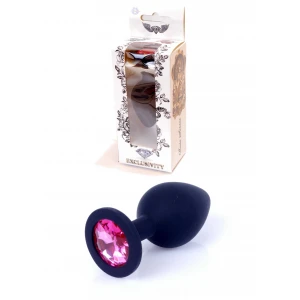 Анальна пробка BOSS SERIES Jewellery, Black Silikon Plug, з рожевим кристалом, розмір Medium, чорна