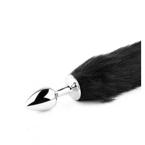 Анальная пробка с хвостом лисы Plug-Fox Tail, черная, XL