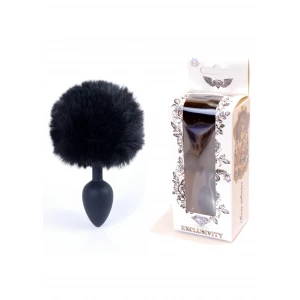 Анальна пробка BOSS SERIES Jawellery Silicone Plug Bunny Tail, чорна