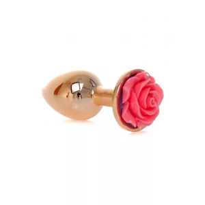 Анальная пробка BOSS SERIES HeavyFun Jewellery Plug Red Gold, с декоративным цветком, красно-золотистая, 7 см, 27 мм