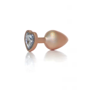 Анальная пробка BOSS SERIES Plug Jewellery Pearl Gold Heart, металлическая, прозрачная, золотой, M