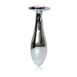 Анальная пробка BOSS SERIES Plug Jewellery Silver Rose, металлическая, розовая, 28 мм