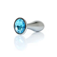 Анальная пробка BOSS SERIES Jewellery Silver Plug, металлическая, светло-голубая, L, диаметр 32 мм — фото 8