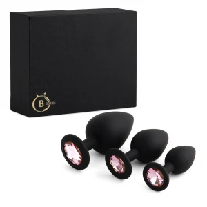 Набор силиконовых анальных плагов BOSS SERIES Jawellery Silicone Plug Set, чёрный