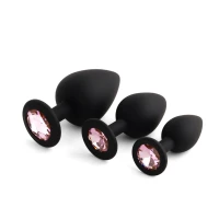 Набор силиконовых анальных плагов BOSS SERIES Jawellery Silicone Plug Set, чёрный — фото 2