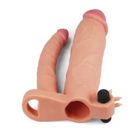 Подвійна насадка подовжувач пеніса з вібрацією Lovetoy Pleasure X-Tender Series, тілесна — фото 2