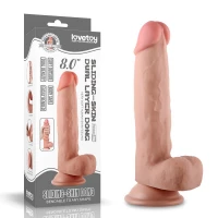 Фаллоимитатор LoveToy Sliding Skin Dual Layer Dong Whole Testicle, с двойным слоем и мошонкой, телесный, 8&quot; / 20 см