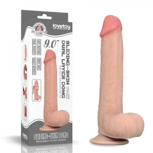 Фалоімітатор Sliding-Skin Dual Layer Dong, 23 см, з мошонкою, тілесний
