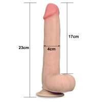 Фалоімітатор Sliding-Skin Dual Layer Dong, 23 см, з мошонкою, тілесний — фото 5
