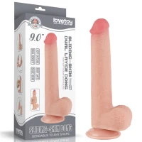 Фалоімітатор Sliding-Skin Dual Layer Dong 9&quot; з мошонкою, тілесний
