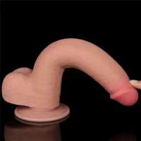 Фалоімітатор Sliding-Skin Dual Layer Dong 9&quot; з мошонкою, тілесний — фото 11