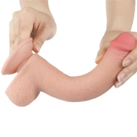 Фалоімітатор Sliding-Skin Dual Layer Dong 9&quot; з мошонкою, тілесний — фото 5