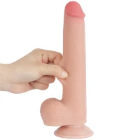 Фалоімітатор Sliding-Skin Dual Layer Dong 9&quot; з мошонкою, тілесний — фото 6