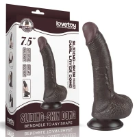Фалоімітатор Sliding-Skin Dual Layer Dong 7.5 із зігнутим стовбуром, чорний