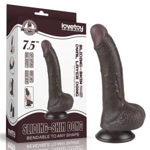 Фалоімітатор Sliding-Skin Dual Layer Dong 7.5 із зігнутим стовбуром, чорний