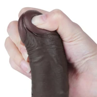 Фалоімітатор Sliding-Skin Dual Layer Dong 7.5 із зігнутим стовбуром, чорний — фото 10