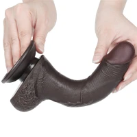 Фалоімітатор Sliding-Skin Dual Layer Dong 7.5 із зігнутим стовбуром, чорний — фото 6