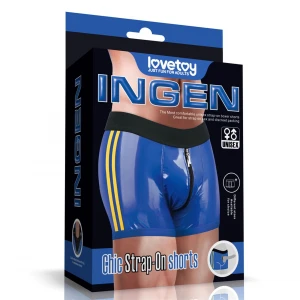 Трусы для страпона LOVETOYS Chic Strap-On Shorts, из экокожи, синие