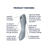 Вакуумный стимулятор SATISFYER Curvy Trinity 3, с вибрацией точки G, серый — фото 6
