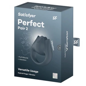 Эрекционное кольцо с вибрацией SATISFYER Perfect Pair 2, универсальное 2-в-1 (палец/пенис), силиконовое, серое