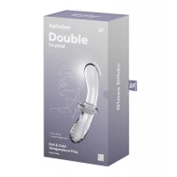 Стеклянный фаллоимитатор SATISFYER Double Crystal, двойной, с двумя текстурами, прозрачный