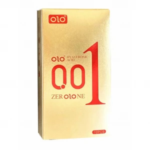 Презервативы OLO Foil 0.01 Gold, ультратонкие, с точками и ребрами, гиалуроновая смазка, золотые, 10 шт