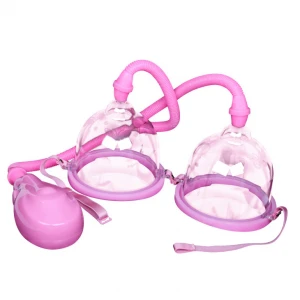 Вакуумна помпа для збільшення грудей Twin Cups, з двома чашами, рожева