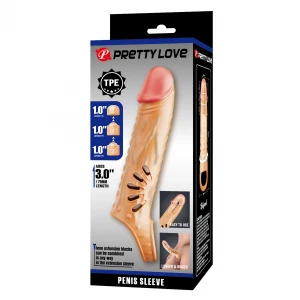 Насадка на пенис PRETTY LOVE Penis Sleeve, TPE, с 3 съемными удлинителями по 1 дюйм