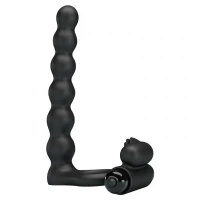 Насадка для двойного проникновения с виброкольцом PRETTY LOVE Hercules Penis Sheath III, с анальным стимулятором, чёрная, 11,6 см