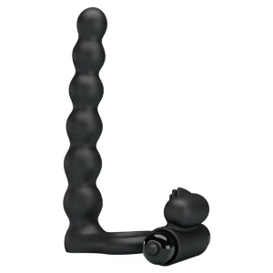 Насадка для двойного проникновения с виброкольцом PRETTY LOVE Hercules Penis Sheath III, с анальным стимулятором, чёрная, 11,6 см