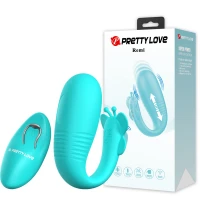 Вибростимулятор PRETTY LOVE Remi, с толчками, hands-free, с пультом управления, силиконовый, голубой