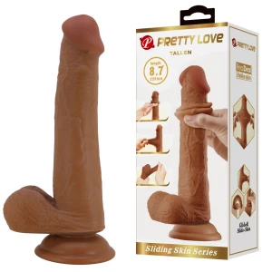 Фаллоимитатор с мошонкой PRETTY LOVE TALLEN Sliding Skin Series, TPR, на присоске, телесный, 8,7