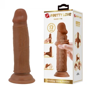 Фаллоимитатор PRETTY LOVE QUENTIN Sliding Skin Series, с присоской, гнущийся, телесный, 7.2